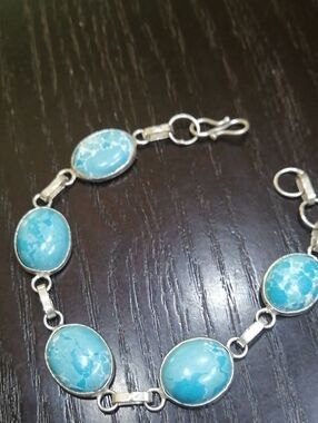 Blue Stone Link Bracelet Silver Plated